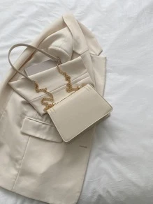 Embroidery Detail Flap Square Bag - White - View 2