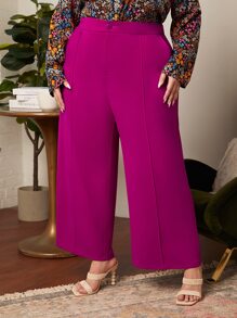 SHEIN CURVE+ Plus Seam Front Suit Trousers - Hot Pink - View 1