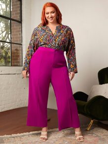 SHEIN CURVE+ Plus Seam Front Suit Trousers - Hot Pink - View 3