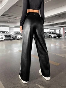 Coolane Quần nữ Nút Túi màu trơn Buổi tiệc - màu đen - Xem 2