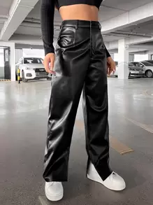 Coolane Quần nữ Nút Túi màu trơn Buổi tiệc - màu đen - Xem 3