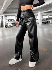 Coolane Quần nữ Nút Túi màu trơn Buổi tiệc - màu đen - Xem 4