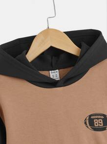 Sudadera con gráfico de letras y bloques de color de hombros caídos para niño preadolescente - Multicolor - Ver 3