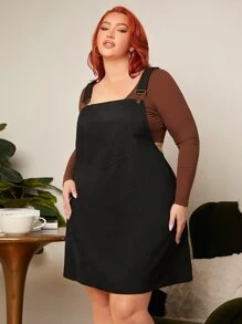 SHEIN CURVE+ Vestido overol con parche con bolsillo sin camiseta - Negro - Ver 3