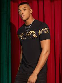 Manfinity VCAY 男士錬條圖案T恤 - 黑色 - 查看 3