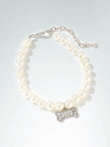Faux Pearl Pet Necklace - White - View 1