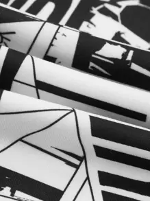 SHEIN EZwear 波普艺术印花紧身连衣裙 - 黑與白 - 查看 3