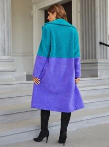 SHEIN Essnce Two Tone Double Breasted Teddy Coat - Multicolor - View 2