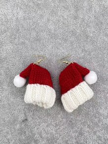 1 Pair Fashionable Exaggerated Knitted Fabric Knitted Christmas Hat & Cherry Earrings, Suitable For Christmas Party Wear - Multicolor - View 3