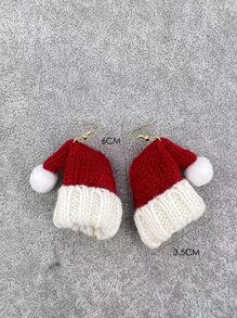 1 Pair Fashionable Exaggerated Knitted Fabric Knitted Christmas Hat & Cherry Earrings, Suitable For Christmas Party Wear - Multicolor - View 4