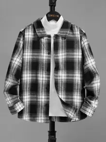 SHEIN 男孩格紋印花襯衫不帶T恤 - 彩色 - 查看 1