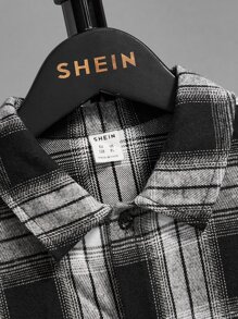 SHEIN 男孩格紋印花襯衫不帶T恤 - 彩色 - 查看 5