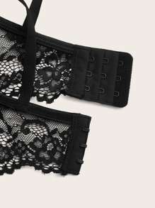 ROMWE Goth Conjunto De Lencería Con Encaje Floral Y Anillos Entrelazados - Negro - Ver 3