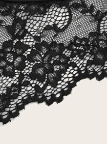 ROMWE Goth Conjunto De Lencería Con Encaje Floral Y Anillos Entrelazados - Negro - Ver 4