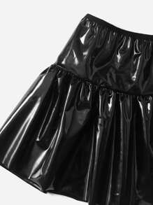 ROMWE Grunge Punk 3pack Contrast Mesh PU Leather Lingerie Set - Black - View 3