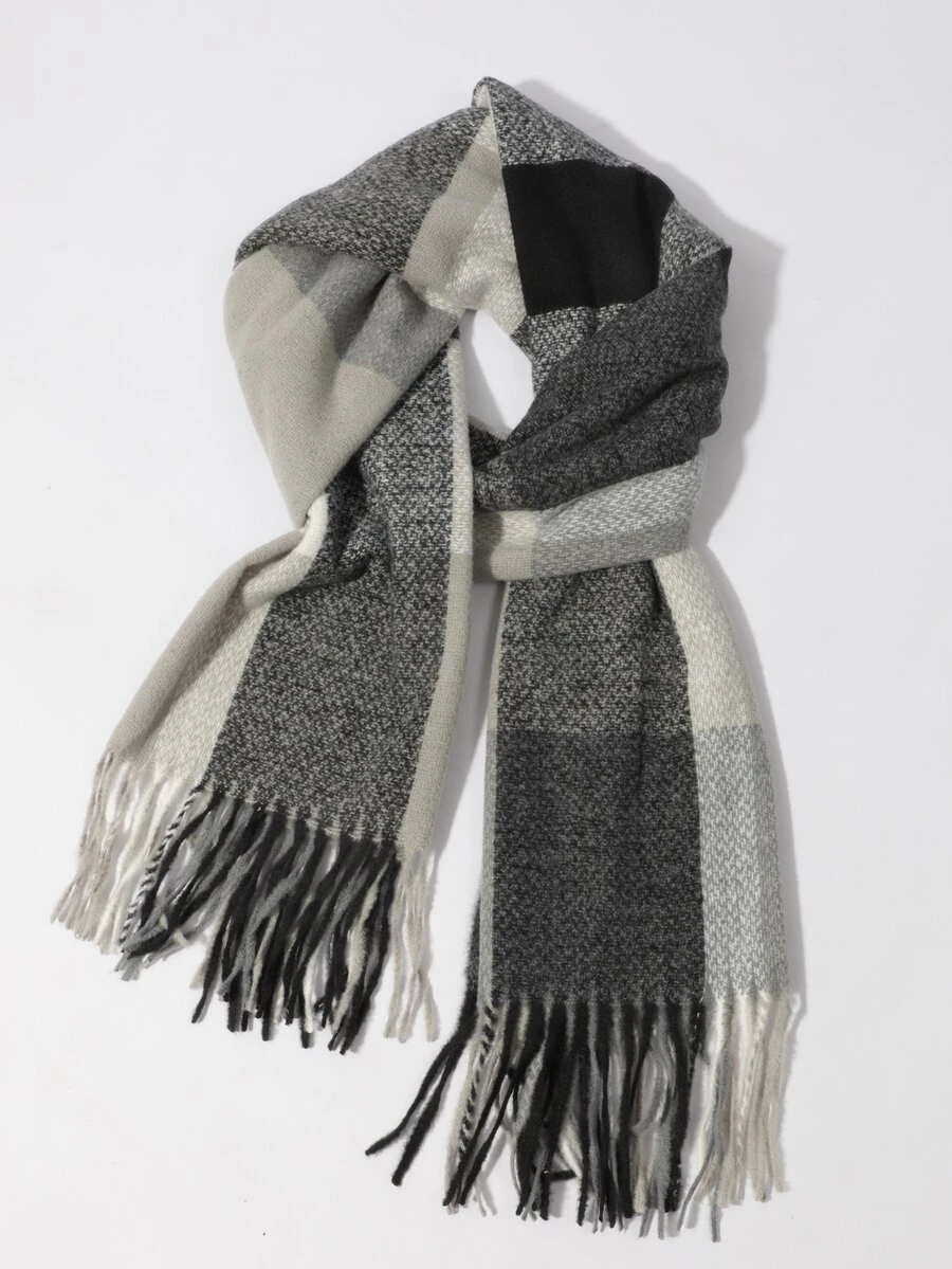 Nam giới họa tiết kẻ sọc tua rua Hem Khăn quàng - Nhiều màu - Xem 1