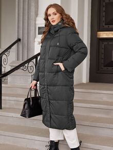 Áo khoác có mũ trùm đầu Plus Slant Pocket - màu đen - Xem 3