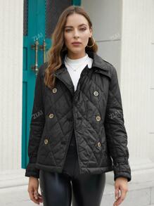 ZIAI Double Breasted Belted Quilted Coat