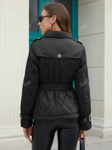 ZIAI Double Breasted Belted Quilted Coat