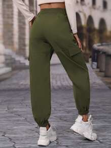 SHEIN Unity Pantalones jogger con bolsillo con solapa - Verde militar - Ver 2