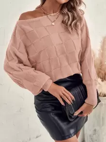 SHEIN LUNE Jersey con textura tejido de manga murciélago - Rosa vieja - Ver 1