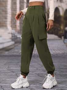 SHEIN Unity Pantalones jogger con bolsillo con solapa - Verde militar - Ver 4