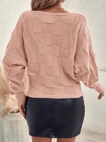 SHEIN LUNE Jersey con textura tejido de manga murciélago - Rosa vieja - Ver 2