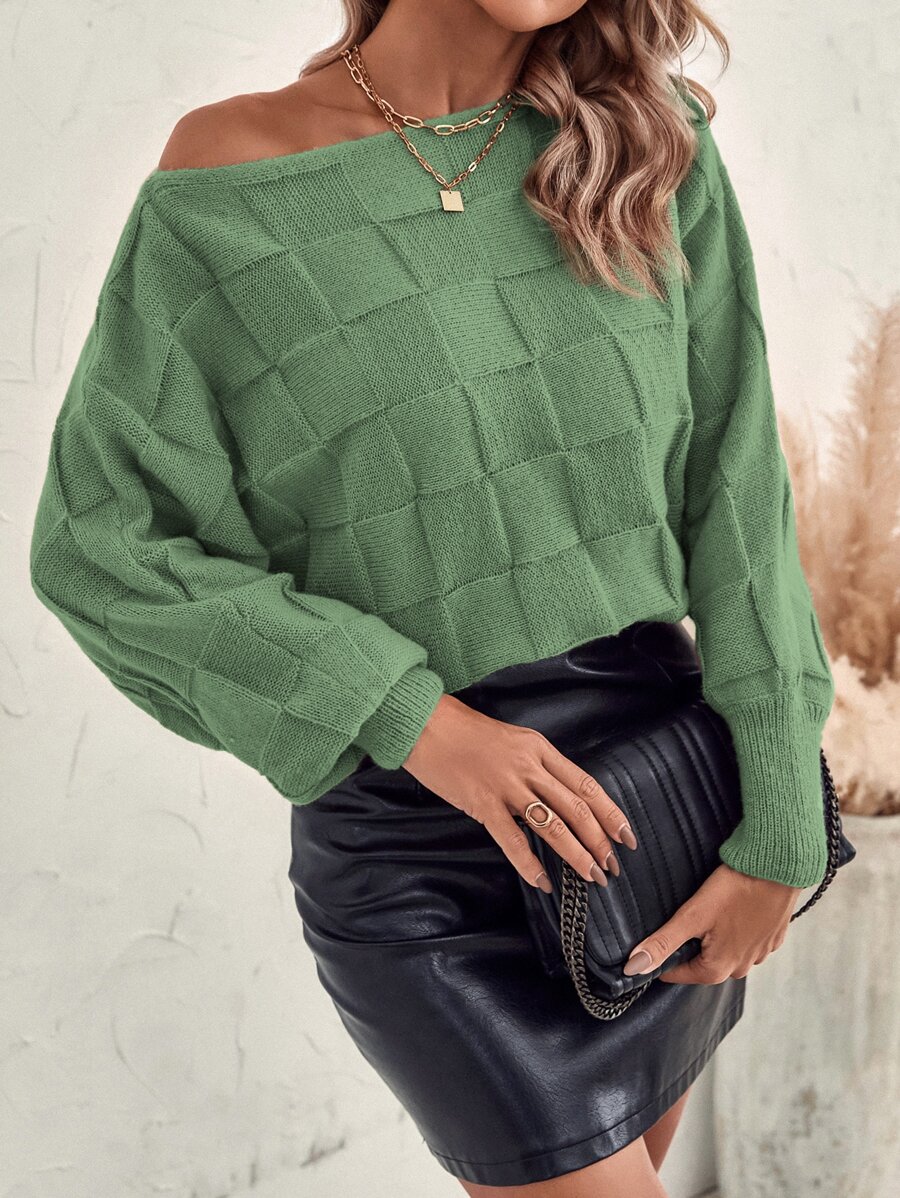 EMERY ROSE Textured Knit Batwing Sleeve Jumper - Green - View 1