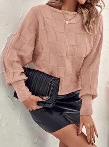 SHEIN LUNE Jersey con textura tejido de manga murciélago - Rosa vieja - Ver 4
