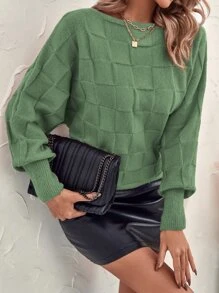 EMERY ROSE Textured Knit Batwing Sleeve Jumper - Green - View 3