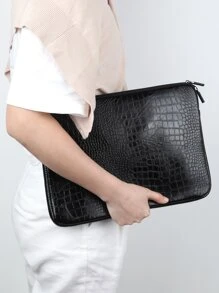 1pc 13.3 Inch Crocodile Embossed Laptop Bag - Black - View 8