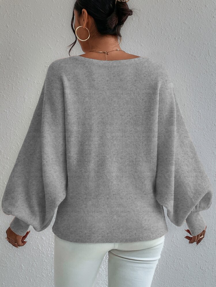 Graphic Pattern Lantern Sleeve Knit Pullover Fall Winter Sweater