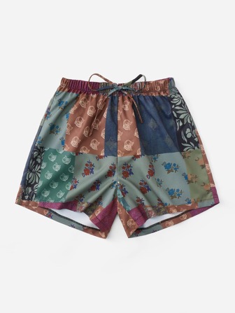 Patchwork Tie Front Shorts