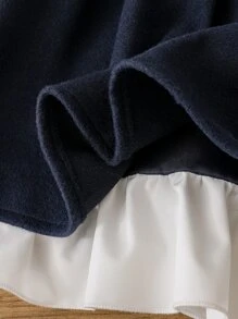 Toddler Girls Bow Front Mock Neck Dress - Navy Blue - View 3