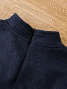 Toddler Girls Bow Front Mock Neck Dress - Navy Blue - View 7