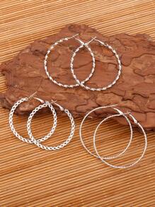 3對扭結設計圓耳環 - 白色 - 查看 2