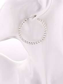 3對扭結設計圓耳環 - 白色 - 查看 4