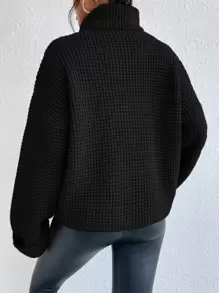 Chiquease Turtleneck Drop Shoulder Waffle Knit Jumper - Black - View 2