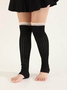 Lace Trim Leg Warmers - Black - View 2