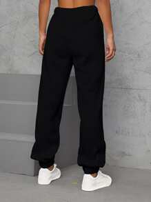 INAWLY Butterfly Print Elastic Waist Joggers - Black - View 2