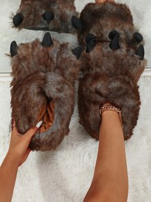 Dinosaur Claw Design Novelty Slippers - Brown - View 1