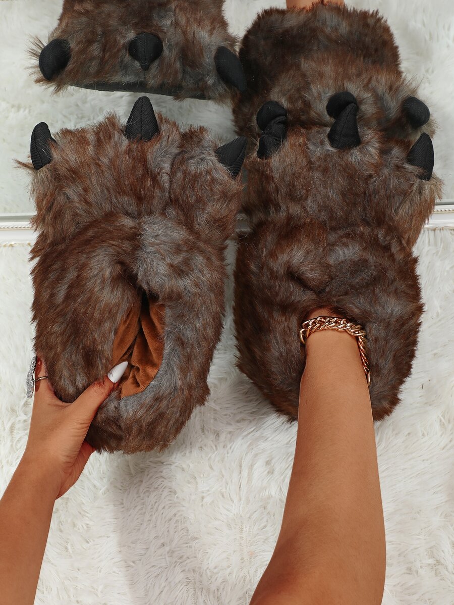 Dinosaur Claw Design Novelty Slippers - Brown - View 1