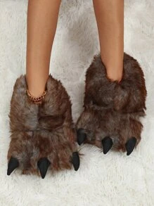 Dinosaur Claw Design Novelty Slippers - Brown - View 2