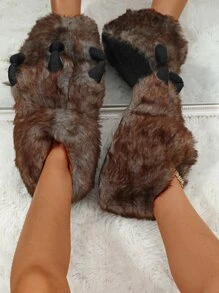 Dinosaur Claw Design Novelty Slippers - Brown - View 4