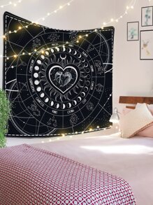 1 pieza Tapiz con estampado geométrico & de corazón - Blanco y Negro - Ver 2