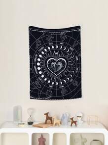 1 pieza Tapiz con estampado geométrico & de corazón - Blanco y Negro - Ver 3