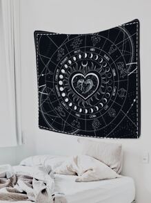 1 pieza Tapiz con estampado geométrico & de corazón - Blanco y Negro - Ver 6