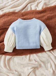 SHEIN Cardigans bé Đắp vá Xù Hoa Giải trí - Xanh và trắng - Xem 2