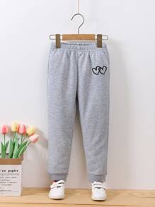 Toddler Girls Heart Print Joggers - Light Grey - View 1