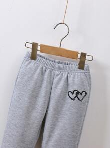 Toddler Girls Heart Print Joggers - Light Grey - View 3